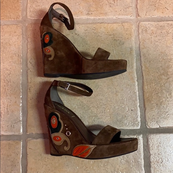 Prada Suede Wedge Sandals - Picture 6 of 9